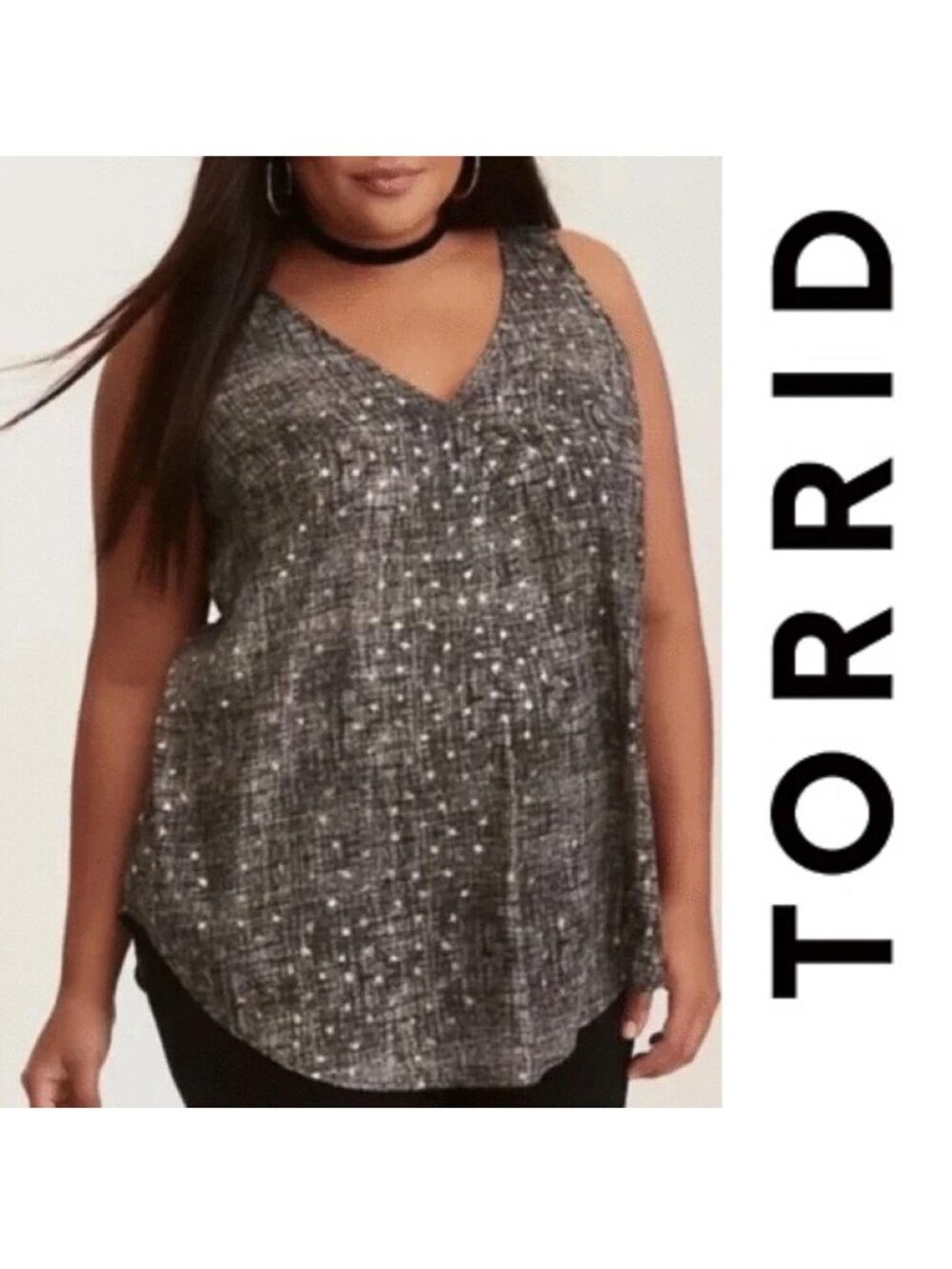 Torrid | Metallic Gray Star Pattern Flowy Tank Top Sleeveless Blouse | Size 3